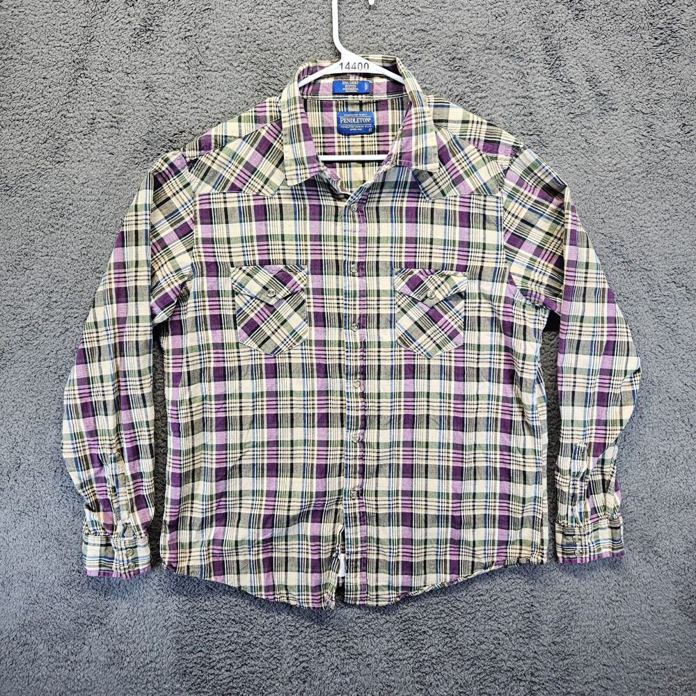 Pendleton Epic Shirt Mens XL Purple Plaid Fitted Long Sleeves Pearl Snaps